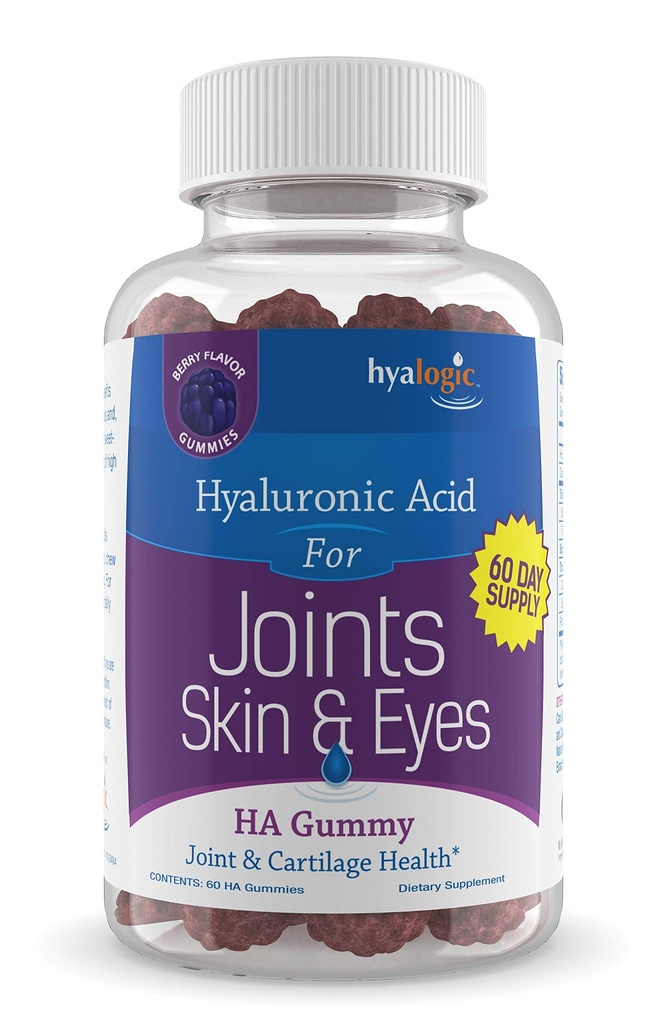 Hyalogisk Chewy HA Gummies blandet Berry Flavor Hyaluronic Acid Gummies - Glutenfri Gummy Vitaminer for voksne - HA Supplement for Joints, Hud & Øjne -60 Count (120 mg)