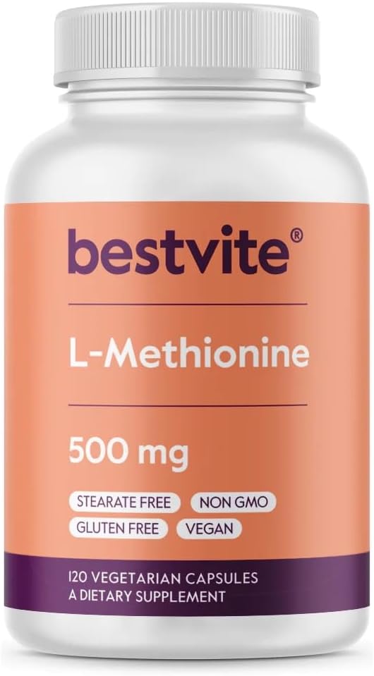 BESTVITE L- methionin 500mg (120 vegetariske kapsler) - Ingen stearater - Vegan - Ikke GMO - Gluten Free