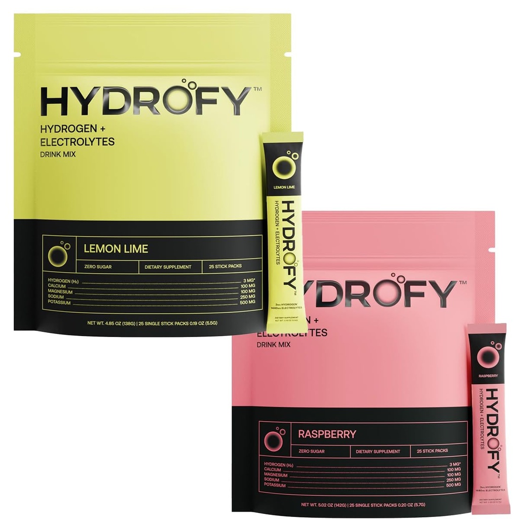 Hydrogen vand + Electrolytes Drink Mix Hindbær og Lemon Lime Bundle 50 Servering Medical 124; Superior Hydration Pakninger med Molecular Hydrogen (H2), natrium, kalium, magnesium, calcium og mineraler
