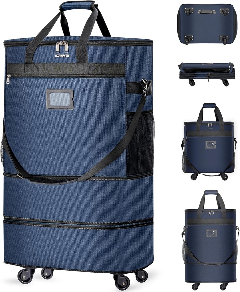 Kufferter med hjul Expandable Bagagepose Foldable Suitcase med 4 universal hjul Collapsible Rolling Travel Bag Stor kapacitet Duffel Bag (blå)
