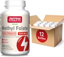 Jarrow Formulas Methyl Folate 1000 mcg, Kosttilskud, Methyl Folate for Cellular Energy Support, 100 Veggie Capsules, 100 Day Supply, (pakke med 12)