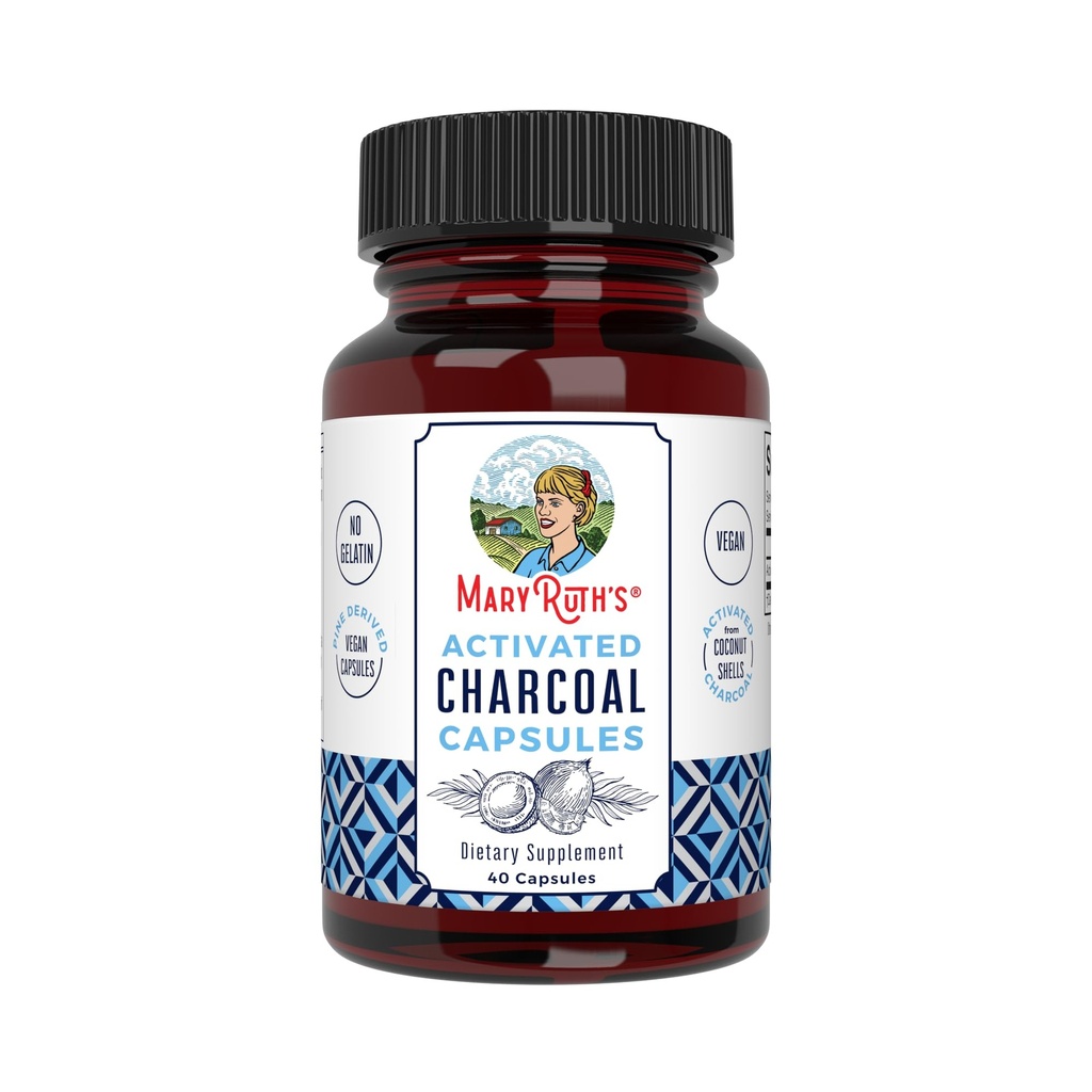 MaryRuth Organics Aktiveret kul kapsler; Stof Adsorptionsmiddel; Afledt fra kokos hylstre