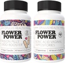 Flower Power - Passion Pills Libido Booster & Boric Acid Suppositorier - All- Natural Feminin Care Bundle for Enhanced Libido, Odor Control, og Balanced Vaginal Sundhed - 60 Vegansk Kapsler, 600mg - Ma