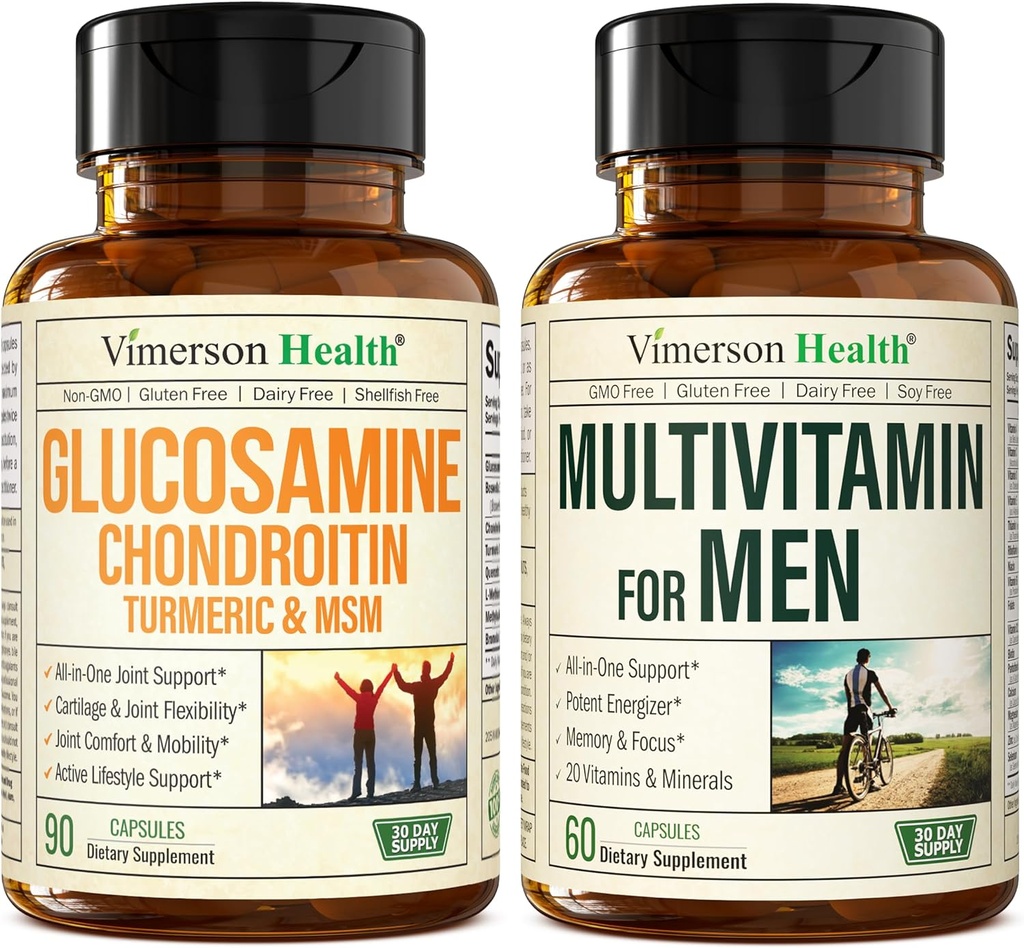 Glucosamin Chondroitin Gurkemeje MSM + Mænds Multivitamin 2- flaske Supplement Bundle til ham. Fælles sundhed, inflammatorisk respons, immunforsvar, Antioxidant egenskaber