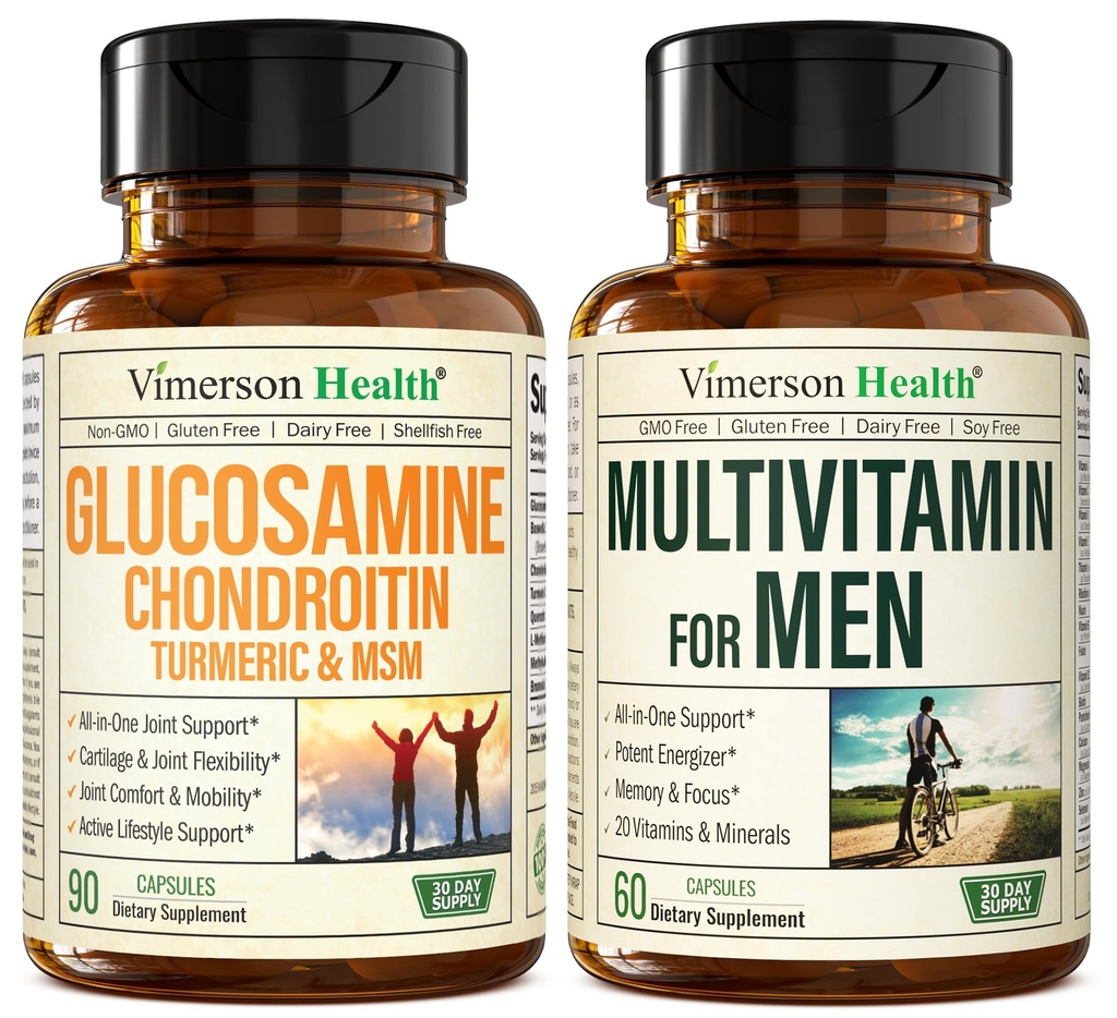 Glucosamin Chondroitin Gurkemeje MSM + Mænds Multivitamin 2- flaske Supplement Bundle til ham. Fælles sundhed, inflammatorisk respons, immunforsvar, Antioxidant egenskaber