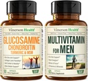 Glucosamin Chondroitin Gurkemeje MSM + Mænds Multivitamin 2- flaske Supplement Bundle til ham. Fælles sundhed, inflammatorisk respons, immunforsvar, Antioxidant egenskaber