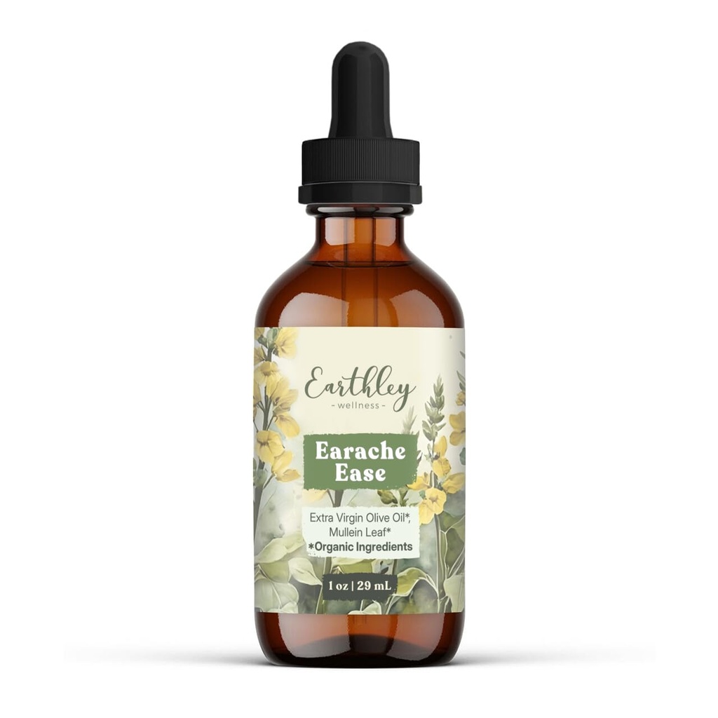 Earthley Wellness Earache Ease, Certified Organic Ingredients, Mullein Leaf og Olivenolie, Packaging May Vary (1 oz)