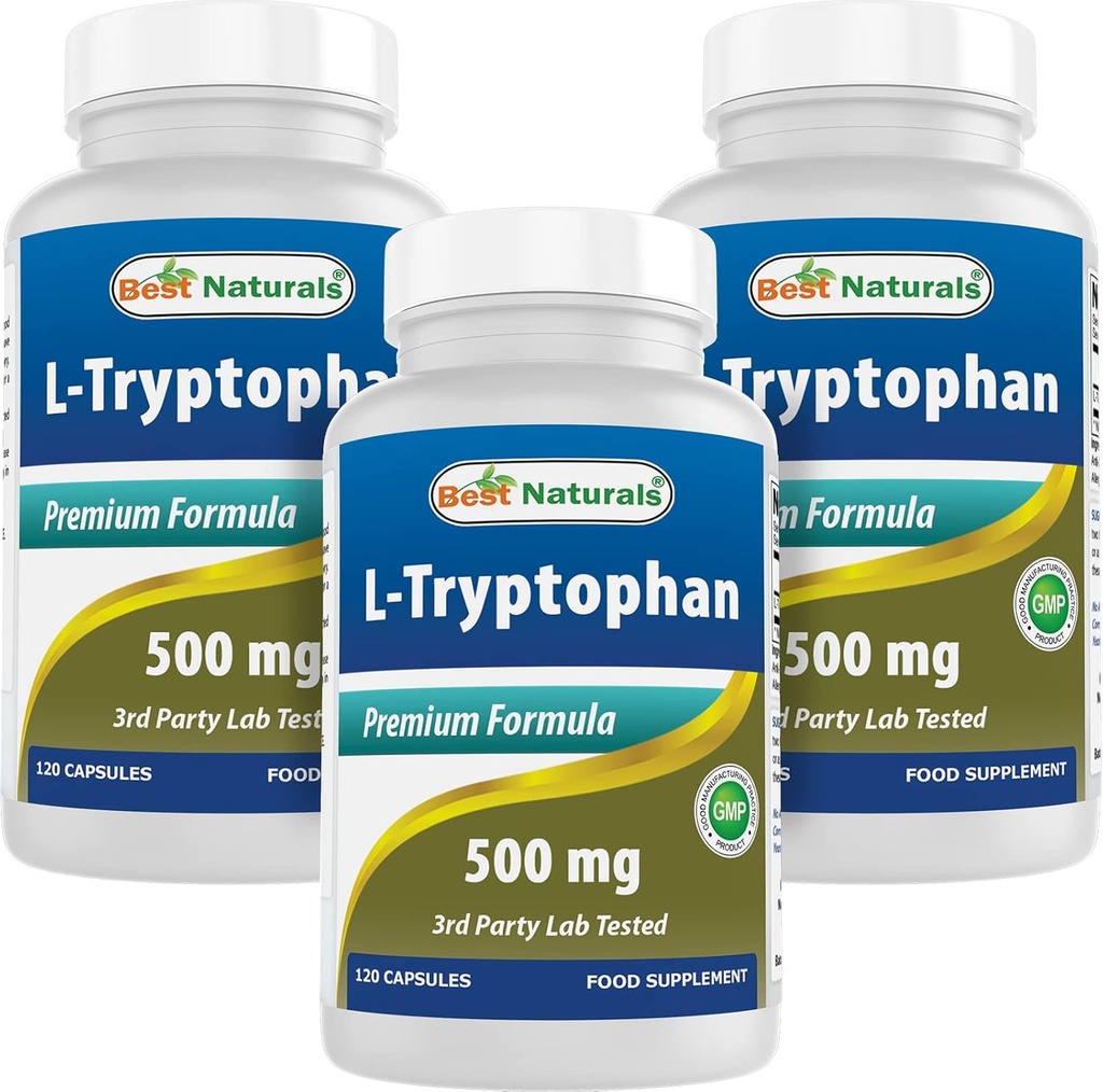 Bedste Naturals L- Tryptophan 500 mg 120 kapsler (120 Tæl (pakning med 3))