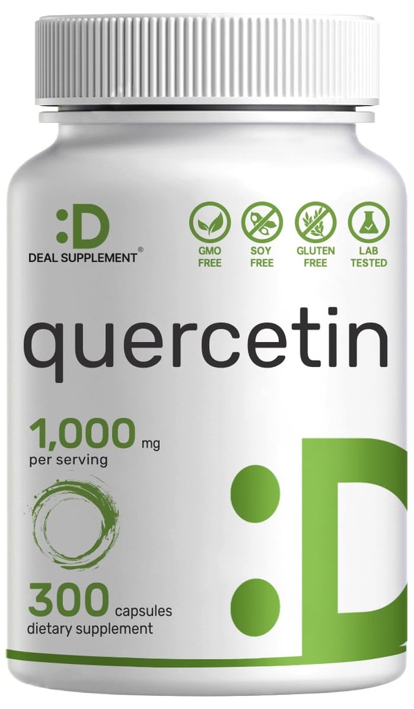 Quercetin 1.000mg per servering, 300 kapsler - Sunde immunsupporttilskud, højbiotilgængelige flavonoider, Natural Antioxidant - Non- GMO, Soy Free, No Gluten