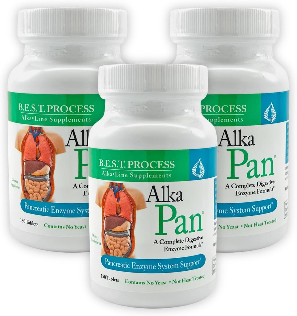 Alka • Pan (3 Pack) Best Process Alkaline - Naturlig fordøjelsestilskud - Pankreatiske enzymer med antioxidant- Rich Superfoods & fordøjelsesurter