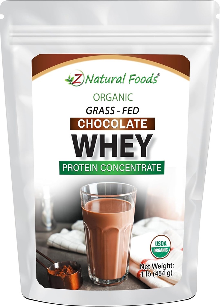 Organic Chocolate Whey Protein Powder Koncentrat - Grass Fed & Raised i USA - Ikke GMO, Gluten Free & Ikke denatureret - Ingen sukker tilsat, sødet med Stevia - Ingen hormoner eller antibiotika - 1 lbs