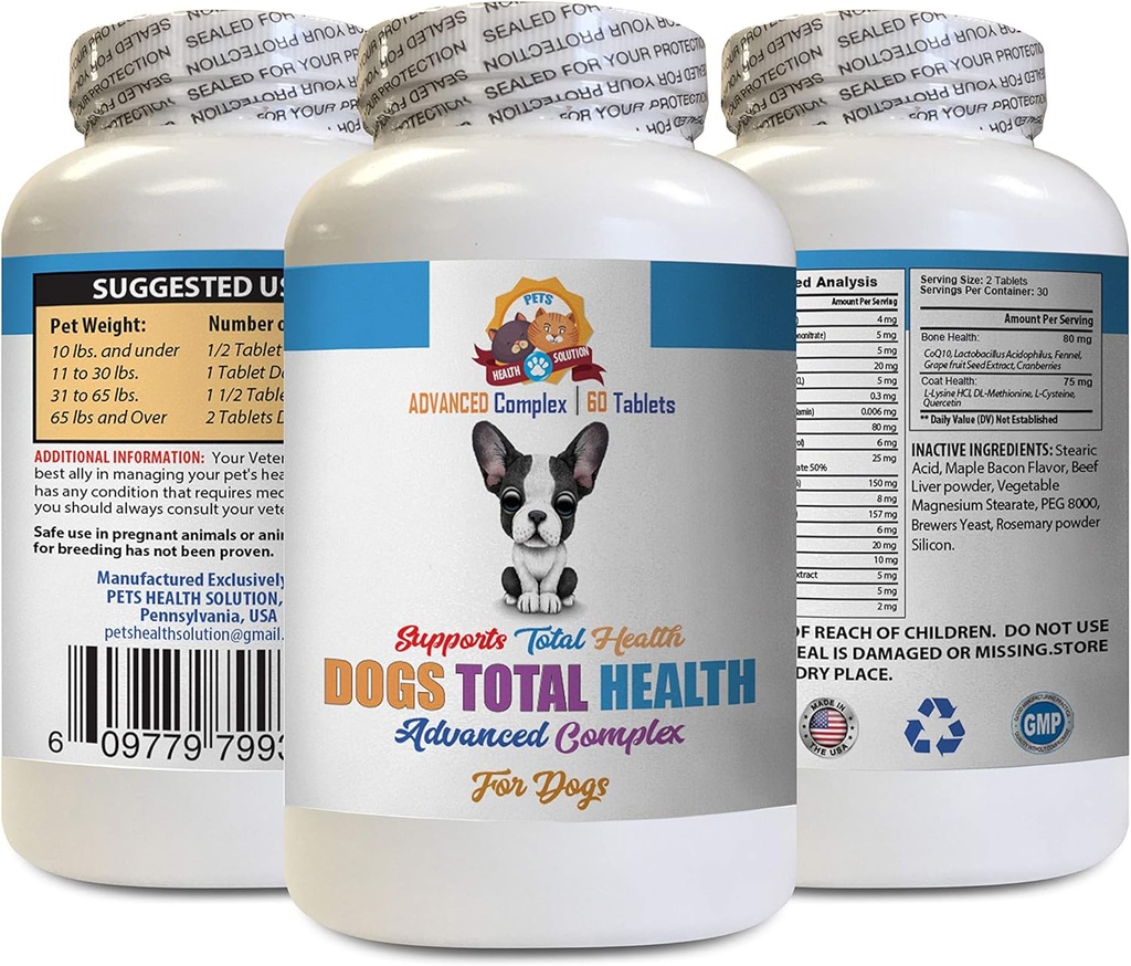 Vitaminer for hunde Øjne - Hunde Total Health Formel - Advanced Support - Hår Coat Tandgummi Øje Urinbehandling - Vitamin e til hunde Hud - 60 tabletter (1 flaske)