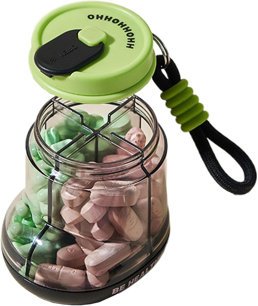 Pill Organizer, Portable Pill Dispenser, Vita- min Organizer, Rejsetilfælde for Medicin og supplement, Pill Sorter, Lille Pill Holder flaske med 4 kompartmenter