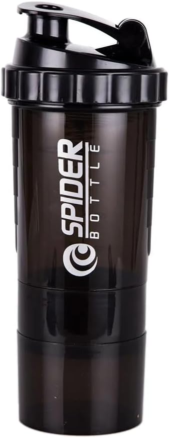 5 I 1 Protein Shaker Flaske - Professional Series Shaker Flaske til Protein Shakes og Pre Workout Gym Flaske, Med Powder Storage, Pill bakke, Blanding Ball, Shakes Cup (sort)