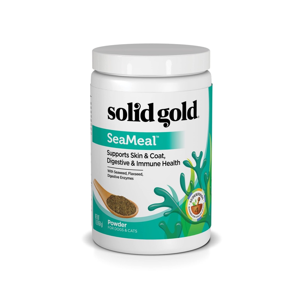 Solid guld kat & hund multivitamin pulver - Kelp pulver, Omega 3 & vitaminer til dental, fordøjelsesbesvær, immunforsvar, hud & coat sundhed - Multi Vitamin til hunde & katte - Kat & hund tilsætningsstof supplement - 1lb