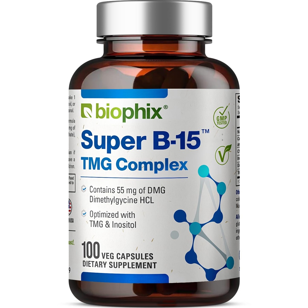 biophix Super B- 15 100 Veggie Caps - Niacin Calcium Cholin Inositol DMG TMG - Understøtter sunde oxygenenerginiveauer