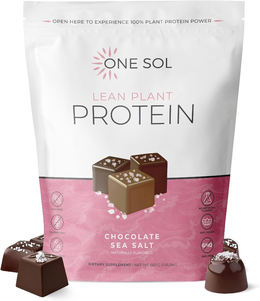 En Sol Lean Plant- baseret protein pulver, Pea & Brown Rice Protein, Low Carb, Vegan Friendly - Gluten, Lactose, & Soy Free - Ingen tilsat sukker, ikke-GMO, Ren ernæring, Ingen bloating (Chocolate Sea Salt)