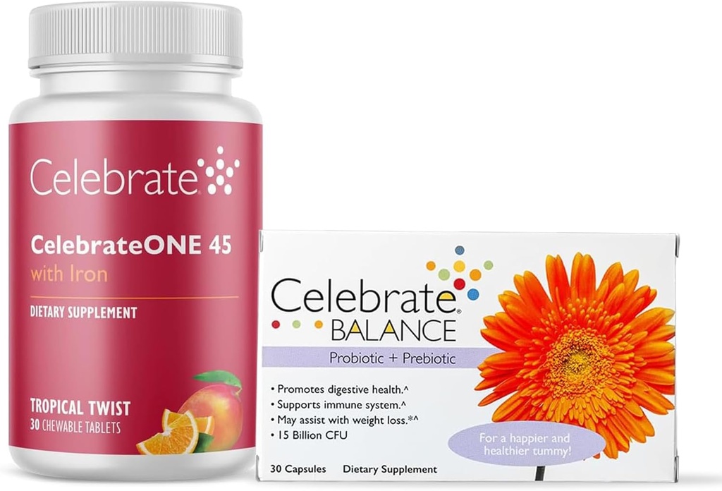 CelebrateONE 45 Chewable Multivitamin with Iron & Balance Probiotic Bundle – Bariatric Vitamins for Post-Gastric Bypass & Sleeve Gastrectomy – Nutritional & Digestive Support