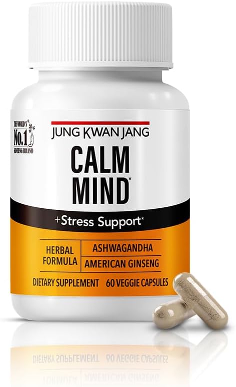 JUNG KWAN JANG Calm Formel med Ashwagandha 300mg, American Ginseng 428mg og L theanin 204mg Supplement - 60 Kapsler til mænd og kvinder