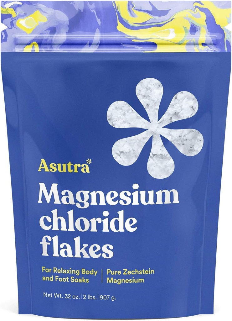 ASUTRA Magnesium Chloride Bath Flakes, 2 lbs - for afslappende Foot & Body Soaks, Epsom Salt Alternative, Rapid Absorption