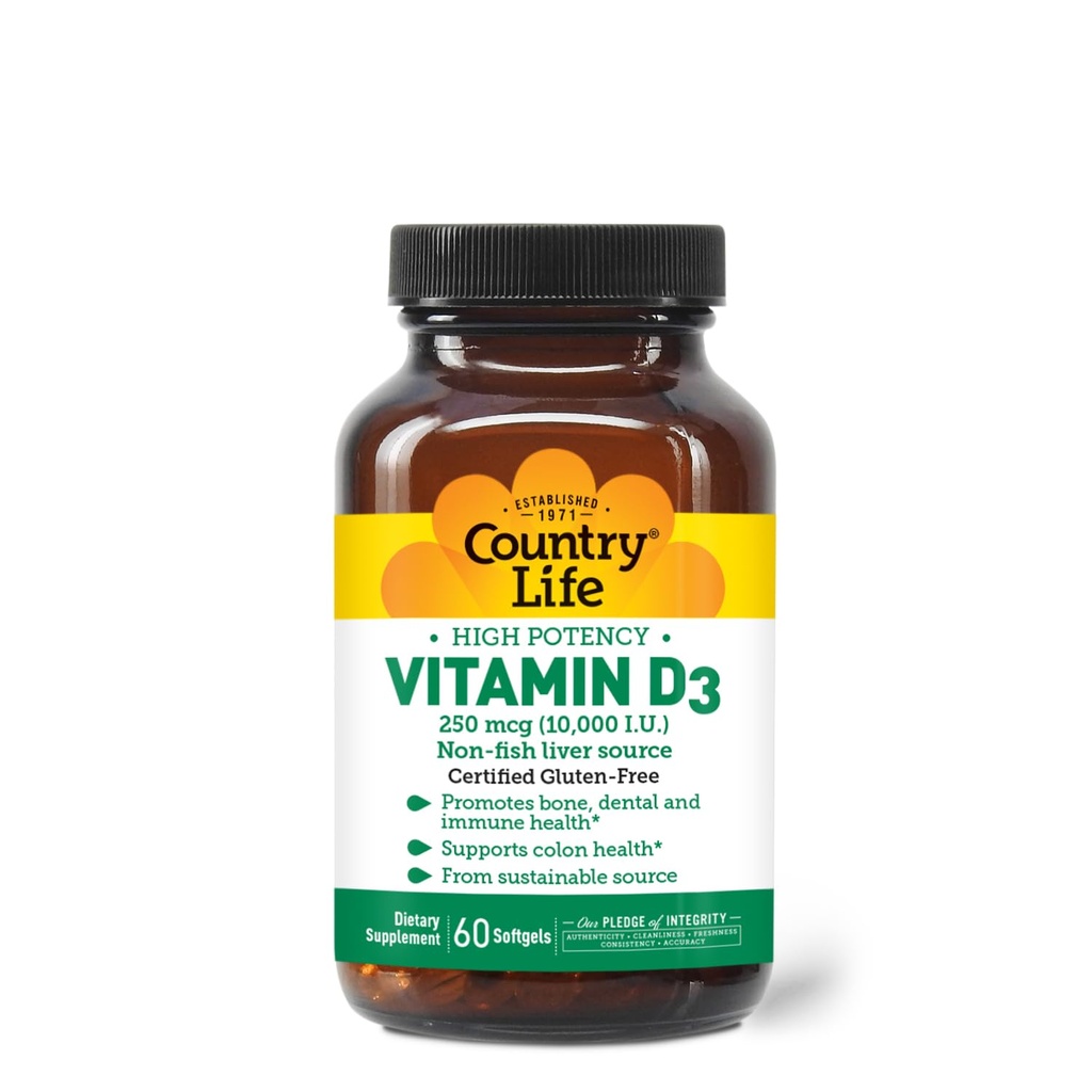 Country Life Vitamin D3 10.000 IE - høj potens, Non- Fish Source