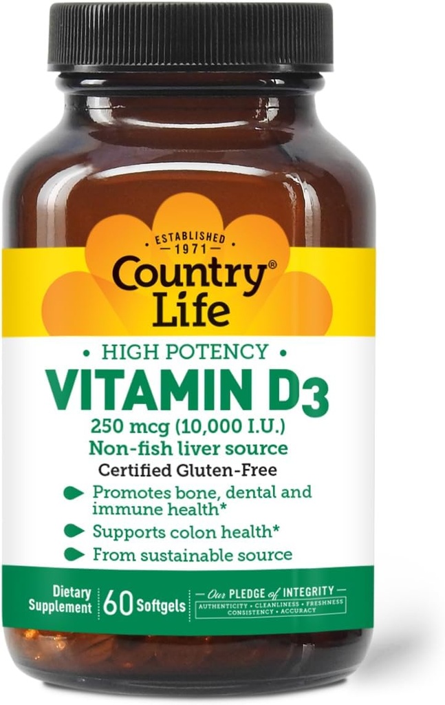 Country Life Vitamin D3 10.000 IE - høj potens, Non- Fish Source