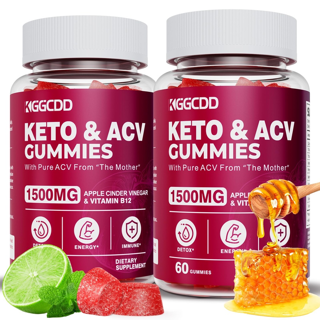 (2 Pack) Keto ACV Gummies1500MG Keto Gummies Apple Cider Vinegas Formuleret med Pomegranat Beet Juice Powder B12 Vegan Non GMO 120 Gummys
