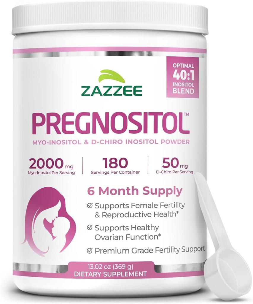Zazzee PREGNOSILE Powder, 6 Måned Supply, Myo- Inositol og D- Chiro- Inositol 40: 1 Fertilitet Blend, Gratis Scoop for eksakt dosering, Premium Balanceret Formel, 183 Servering, Vegan, All- Natural og Non- GMO