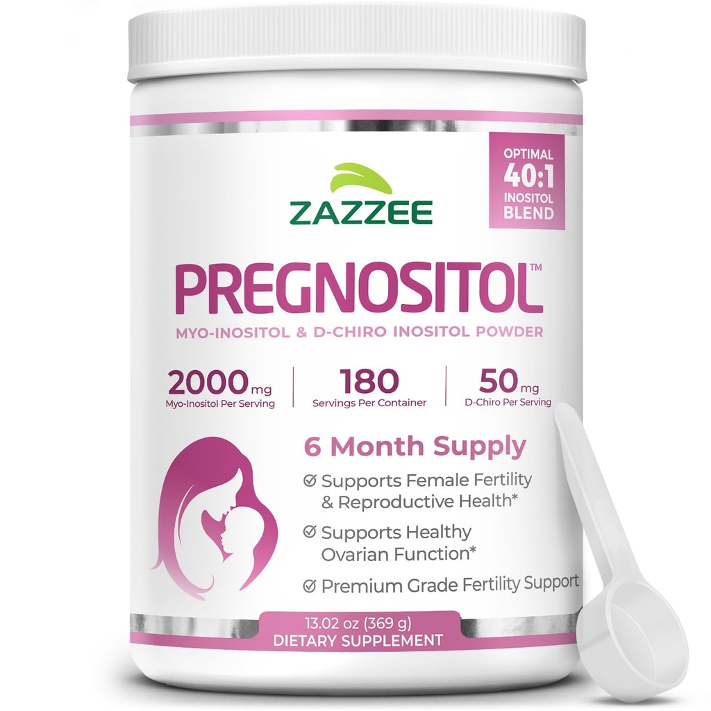 Zazzee PREGNOSILE Powder, 6 Måned Supply, Myo- Inositol og D- Chiro- Inositol 40: 1 Fertilitet Blend, Gratis Scoop for eksakt dosering, Premium Balanceret Formel, 183 Servering, Vegan, All- Natural og Non- GMO