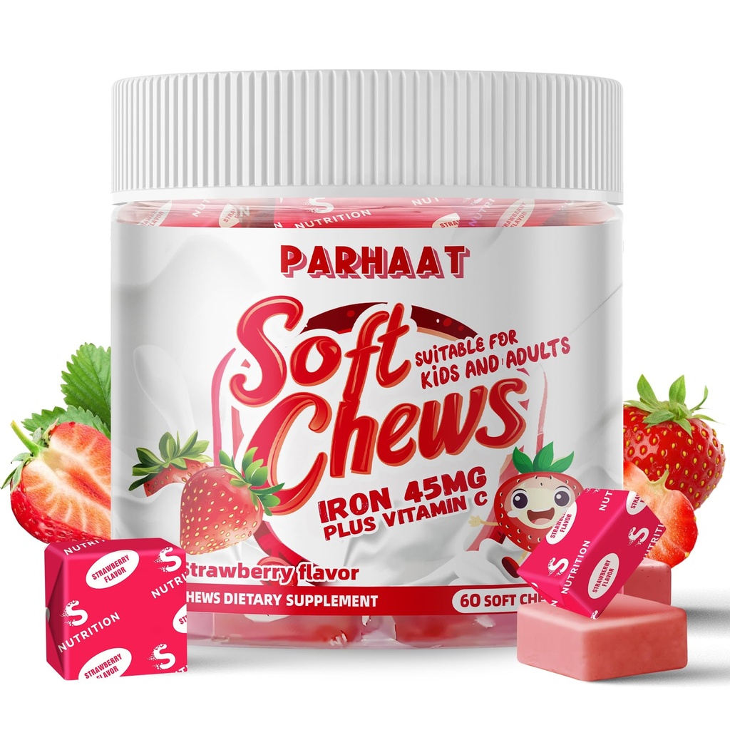 Iron Soft Chew tillæg med C-vitamin 124; Strawberry Flavored