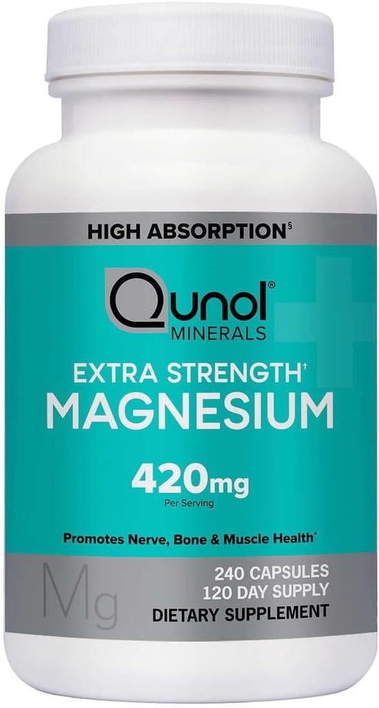 Qunol Magnesium Extra Strength 420mg, Vegetarian & Gluten Free, 240 Capsules