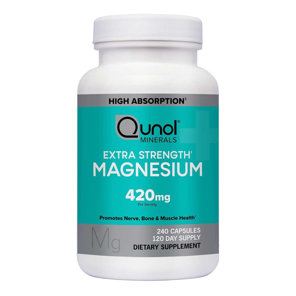 Qunol Magnesium Extra Strength 420mg, Vegetarian & Gluten Free, 240 Capsules