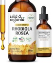 Wild & Organic Rhodiola Rosea Tinktur - Mood Support - Afslappende Rhodiola tillæg - Root Extract Liquid Drops - Vegan, Sukker & Alkohol- Free - 2 fl oz
