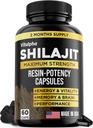 Resin- potens Shilajit kapsler (50% Fulvic Acid) - 500 mg Max Potency Extract - Organic Shilajit - Made in USA - 85 + Trace Minerals - Månedlig forsyning - 60 Tælling