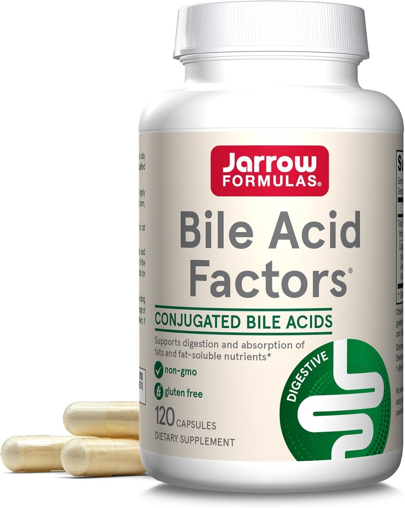 Jarrow Formulas Bile Acid Factors 1000 mg with Conjugated Bile Acids, Dietary Supplement for Digestion Support and Absorption of Fats & Fat-Soluble Nutrients, 120 Capsules, 30 Day Supply