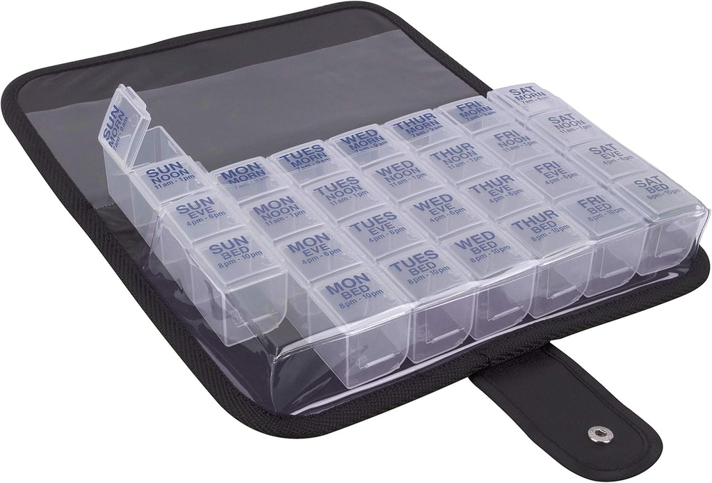 EZY DOSE One- Day- At- A- Time Pill Case, Medicine Planner, Vitamin Organizer Box, Inkluderer store carrying Case, Rejsevenlig, Let at bruge, Clear, BPA Free