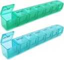 2 Pack Weekly Pill Organizer, Stor 7 dages Pill Case, Daily Vitamin Case Medicine Box, AM / PM Pill Containers for Medicine Supplements Fish Oil (blå og grøn)