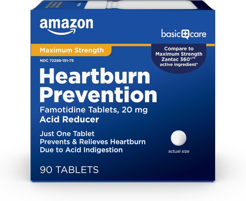 Basic Care Maximum Strength Famotidin 20mg Tablets, 90 Greve, Heartburn Prevention