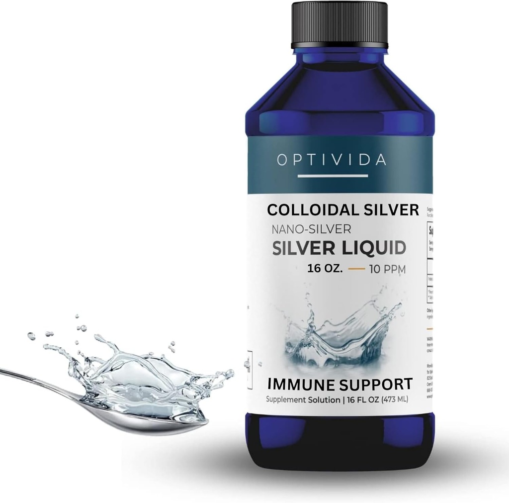 Optivida Health Nano Colloidal Silver Liquid (1 LB) – Immune Support Supplements with Silver Hydrosol, Liquid for Immune Support, Colloidal Silver for Immune System, 10 PPM.