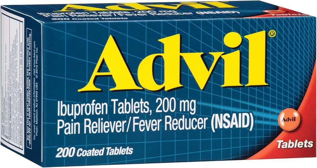 Advil Pain Reliever og Fever Reducer, Pain Relief Medicin med Ibuprofen 200 mg for hovedpine, rygsmerter, menstruation og fælles smertelindring - 200 overtrukne tabletter
