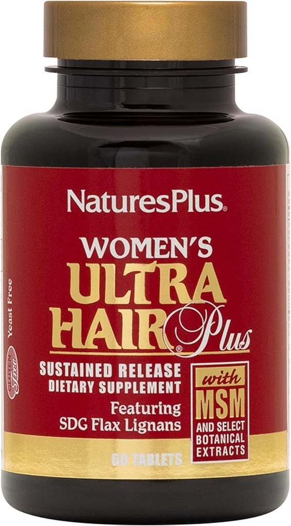 NaturePlus Kvinder Ultra Hår Plus, Vedvarende udgivelse - 60 tabletter - All- Natural hårvækst Supplement - med Biotin - fremmer sundt hår, hud & negle - Gluten- Free - 30 Serveringer