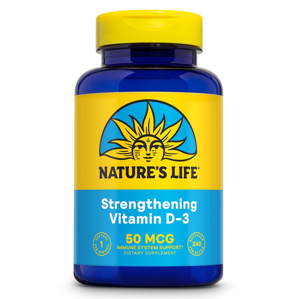 Nature 's Life Strengting Vitamin D3 2000 IE (50 mcg) - D-vitamin - ben sundhed og immunforsvar supplement - Easy- to- Swallow Softgels - 60- dag garanti, Lab Verified - 240 Servere, 240kt