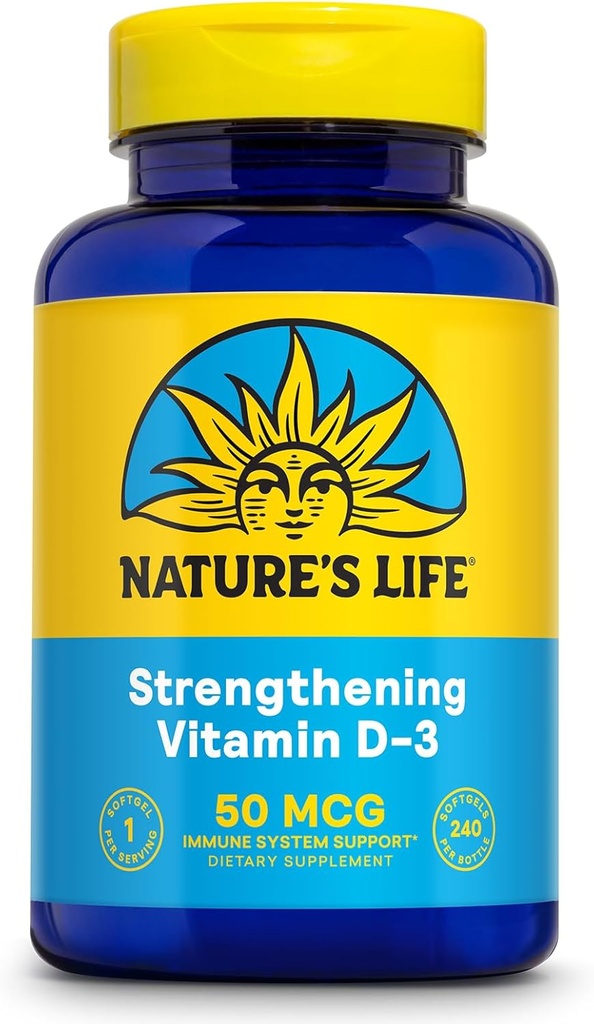 Nature 's Life Strengting Vitamin D3 2000 IE (50 mcg) - D-vitamin - ben sundhed og immunforsvar supplement - Easy- to- Swallow Softgels - 60- dag garanti, Lab Verified - 240 Servere, 240kt