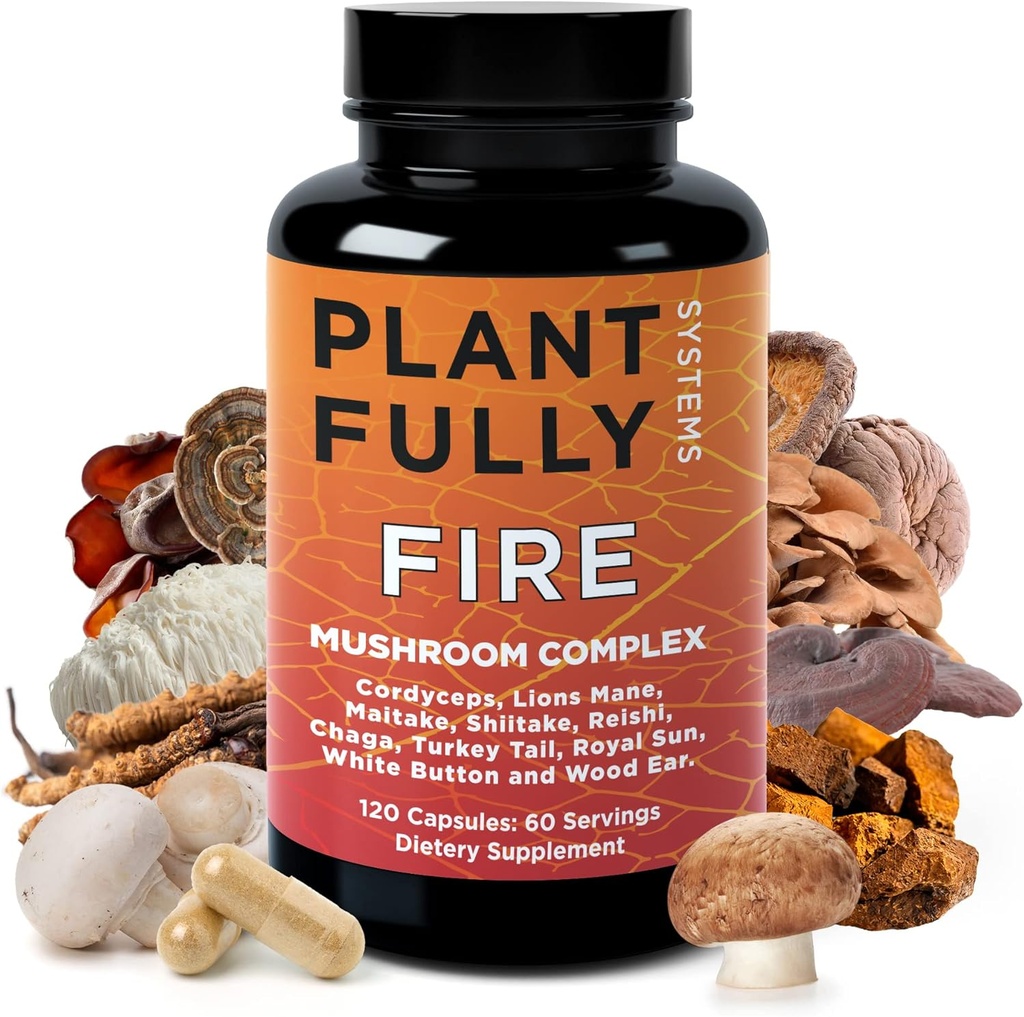 10- in-1 Mushroom Supplement - Lions Mane, Reishi, Cordyceps, Chaga, Tyrkiet Tail, Maitake & Shiitake - Nootrop Complex for Brain Support, Memory, Focus & Energy - 120 Kapsler, Lavet i USA