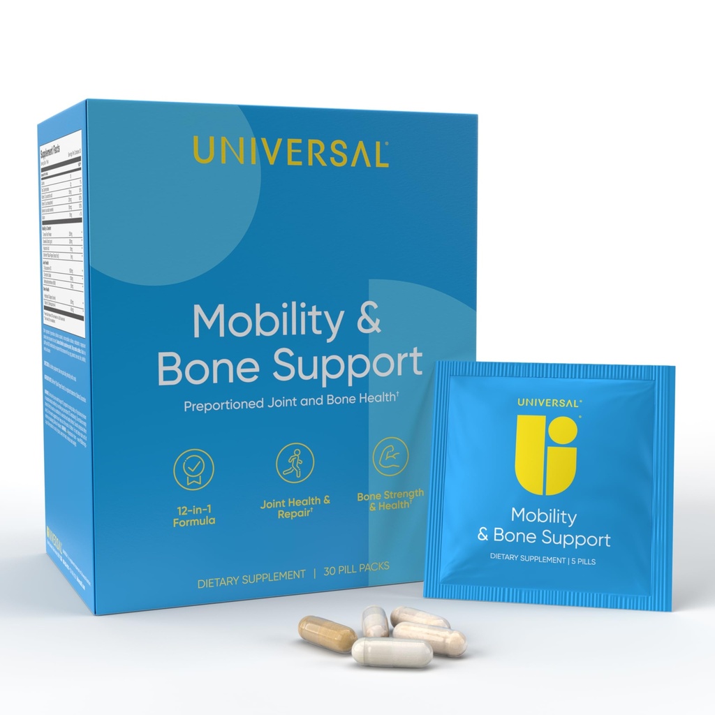 Mobility & Bone Support Daily Multivitamin - 12- in-1 Bone, Knee, Cartiage, Ligament, Fælles tillæg for kvinder og mænd, Collagen, gurkemeje, Glucosamin Chondroitin MSM Kapsler - 30 Vitamin Pakninger