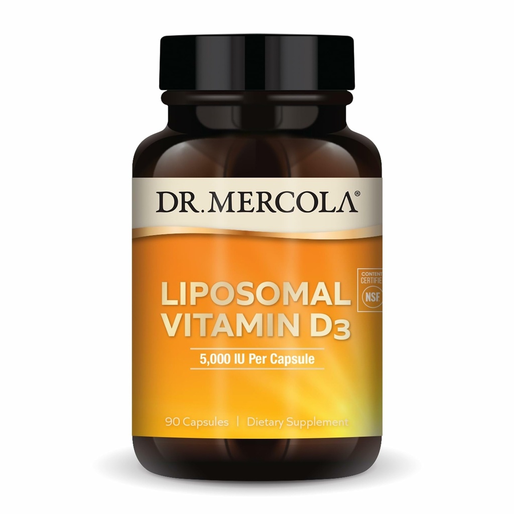 Dr. Mercola Liposomal Vitamin D3 - Understøtter hjerte, ben og immunforsvar - 5.000 IE per servering - Non- GMO, sojafri & gluten fri - 90 kapsler (90 Servere)