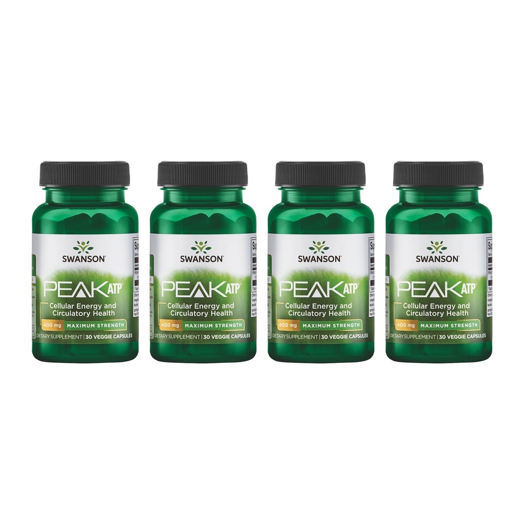 Swanson Maksimal styrke Peak ATP- Natural Supplement Fremme Cellular Energy Support -Understøtter fysisk ydeevne og fremmer sund blodgennemstrømning Support - (30 Veggie kapsler, 400mg Hver) 4 Pack