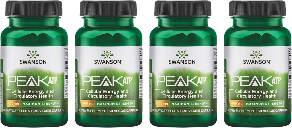 Swanson Maksimal styrke Peak ATP- Natural Supplement Fremme Cellular Energy Support -Understøtter fysisk ydeevne og fremmer sund blodgennemstrømning Support - (30 Veggie kapsler, 400mg Hver) 4 Pack