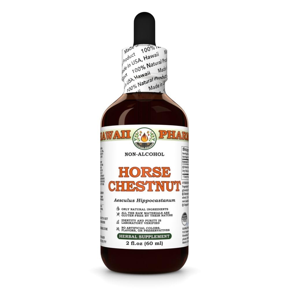 Horse Chestnut (Aesculus Hippocastanum) Tør Nødder Glycerit, Lavet i Hawaii, Organiske Råstoffer, Alle naturlige, Vegansk, Lab Testet Alkohol- Free Liquid Extract - 2 fl.oz