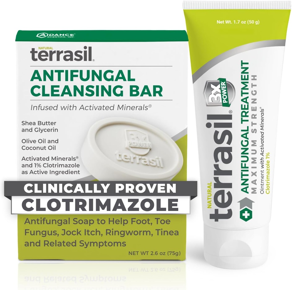 Terrasil Antifungal Cream + Antifungal Sæbe 2- Produkt Kit Clinically- Proven Clotrimazol Effektiv Behandling & Relief: Jock Itch Atleter Foot Svampevejsinfektion Ringorm (50g Tube & 75g bar)